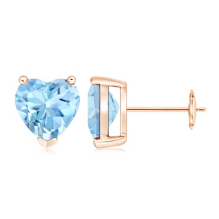 8mm AAAA Aquamarine Solitaire Heart Stud Earrings in 9K Rose Gold