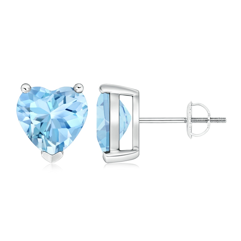 8mm AAAA Aquamarine Solitaire Heart Stud Earrings in P950 Platinum 
