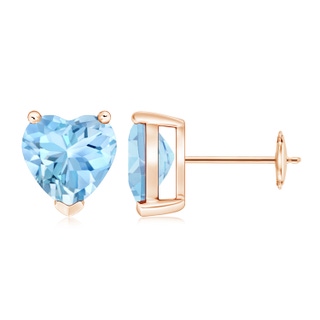 8mm AAAA Aquamarine Solitaire Heart Stud Earrings in Rose Gold