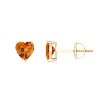5mm AAA Citrine Solitaire Heart Stud Earrings in 9K Yellow Gold