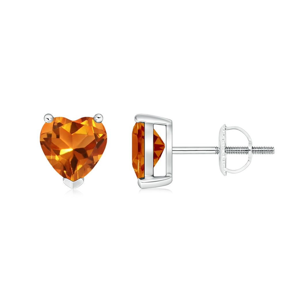 6mm AAAA Citrine Solitaire Heart Stud Earrings in P950 Platinum