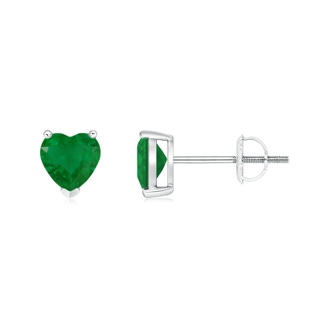 5mm A Emerald Solitaire Heart Stud Earrings in P950 Platinum