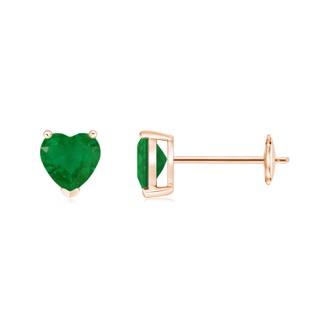 5mm A Emerald Solitaire Heart Stud Earrings in Rose Gold