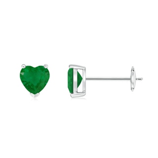 5mm A Emerald Solitaire Heart Stud Earrings in White Gold