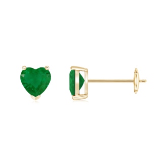 5mm A Emerald Solitaire Heart Stud Earrings in Yellow Gold