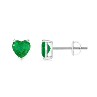 5mm AA Emerald Solitaire Heart Stud Earrings in P950 Platinum