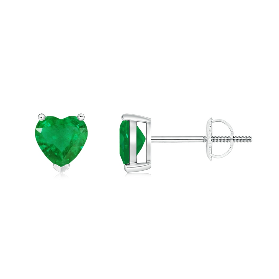 5mm AA Emerald Solitaire Heart Stud Earrings in P950 Platinum 