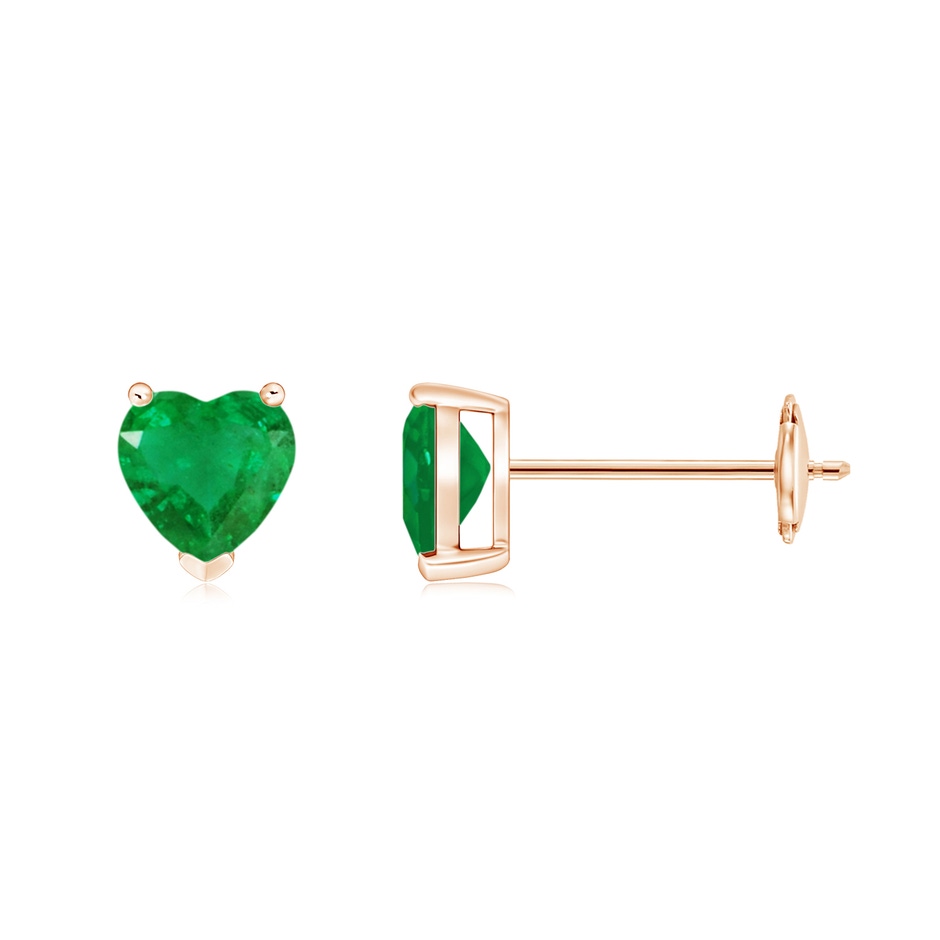 5mm AA Emerald Solitaire Heart Stud Earrings in Rose Gold 
