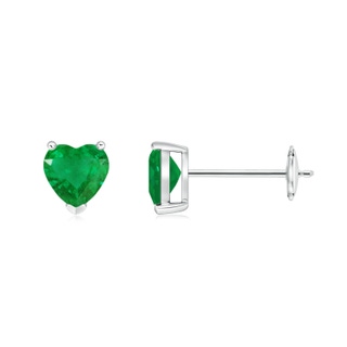 5mm AA Emerald Solitaire Heart Stud Earrings in White Gold
