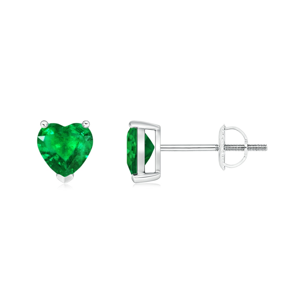 5mm AAA Emerald Solitaire Heart Stud Earrings in P950 Platinum