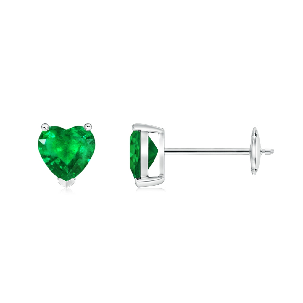 5mm AAA Emerald Solitaire Heart Stud Earrings in White Gold 