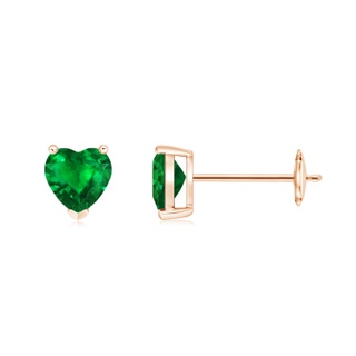 5mm AAAA Emerald Solitaire Heart Stud Earrings in 9K Rose Gold