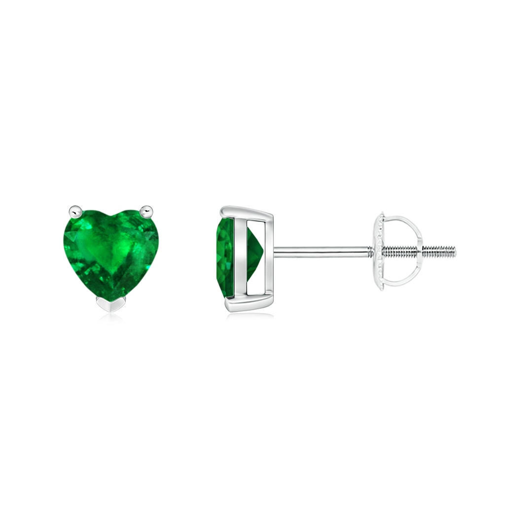 5mm AAAA Emerald Solitaire Heart Stud Earrings in P950 Platinum