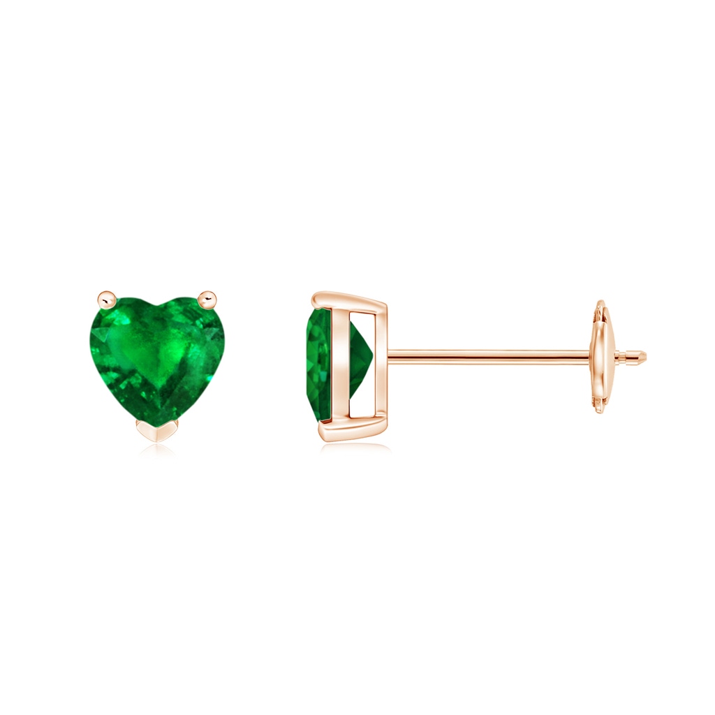 5mm AAAA Emerald Solitaire Heart Stud Earrings in Rose Gold