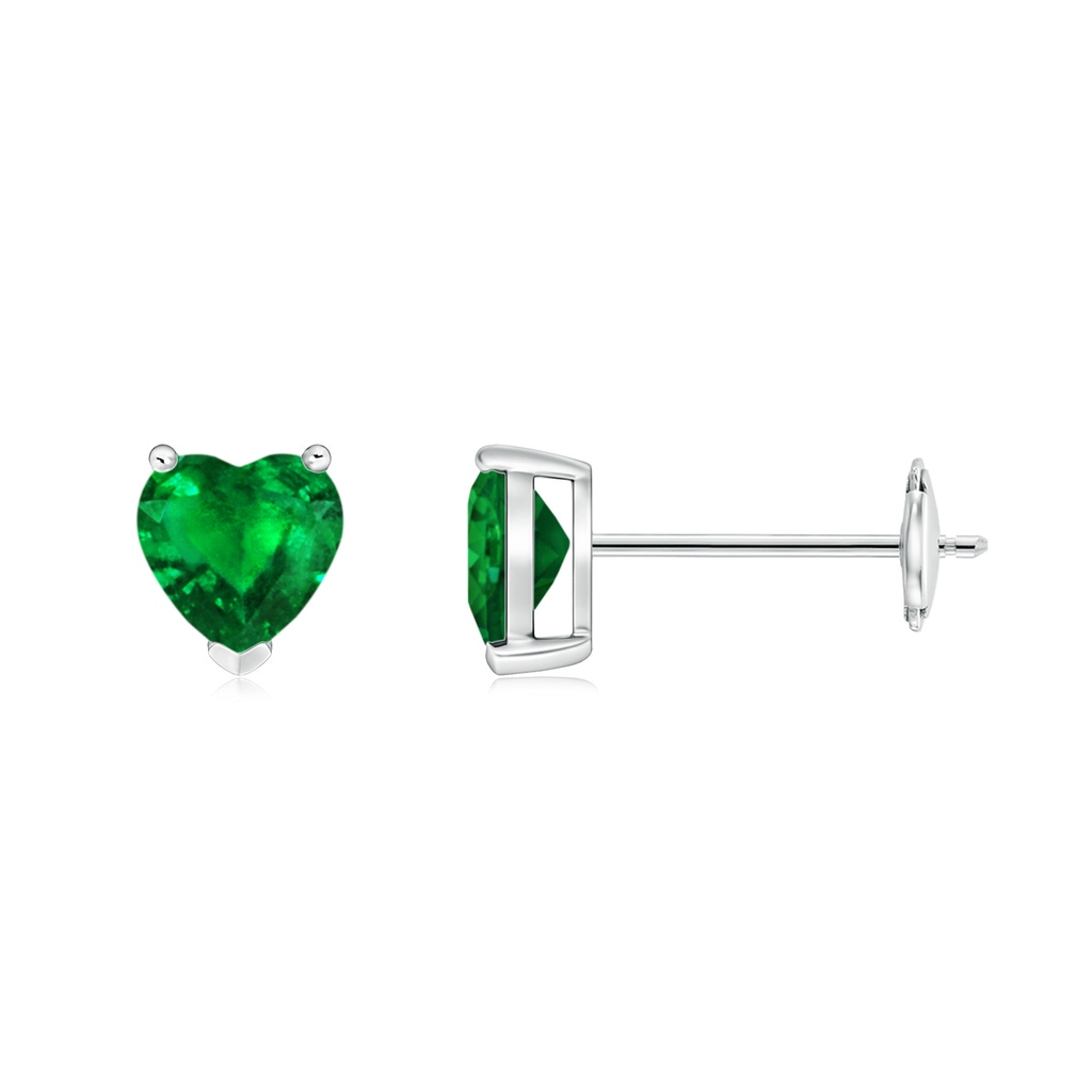 5mm AAAA Emerald Solitaire Heart Stud Earrings in White Gold