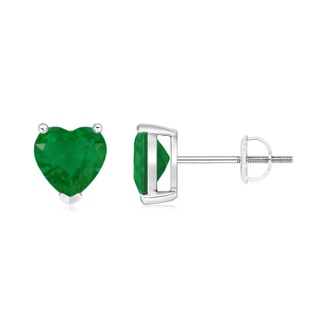 6mm A Emerald Solitaire Heart Stud Earrings in P950 Platinum