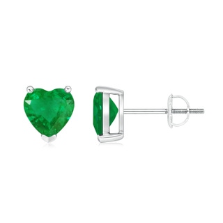 6mm AA Emerald Solitaire Heart Stud Earrings in P950 Platinum