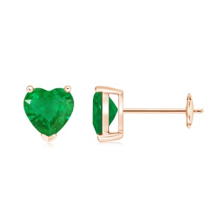 6mm AA Emerald Solitaire Heart Stud Earrings in Rose Gold