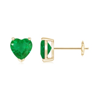 6mm AA Emerald Solitaire Heart Stud Earrings in Yellow Gold