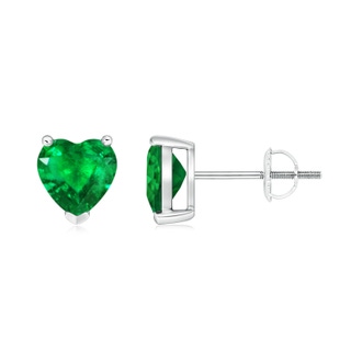 6mm AAA Emerald Solitaire Heart Stud Earrings in P950 Platinum