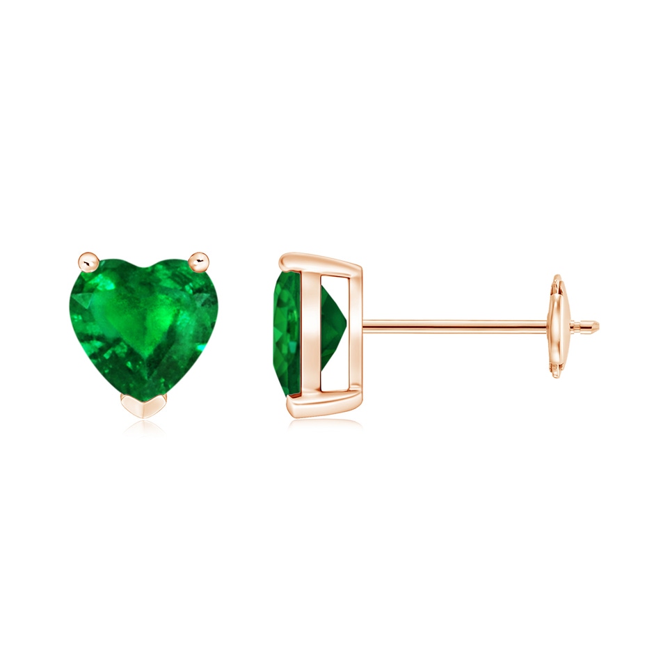 6mm AAAA Emerald Solitaire Heart Stud Earrings in Rose Gold 