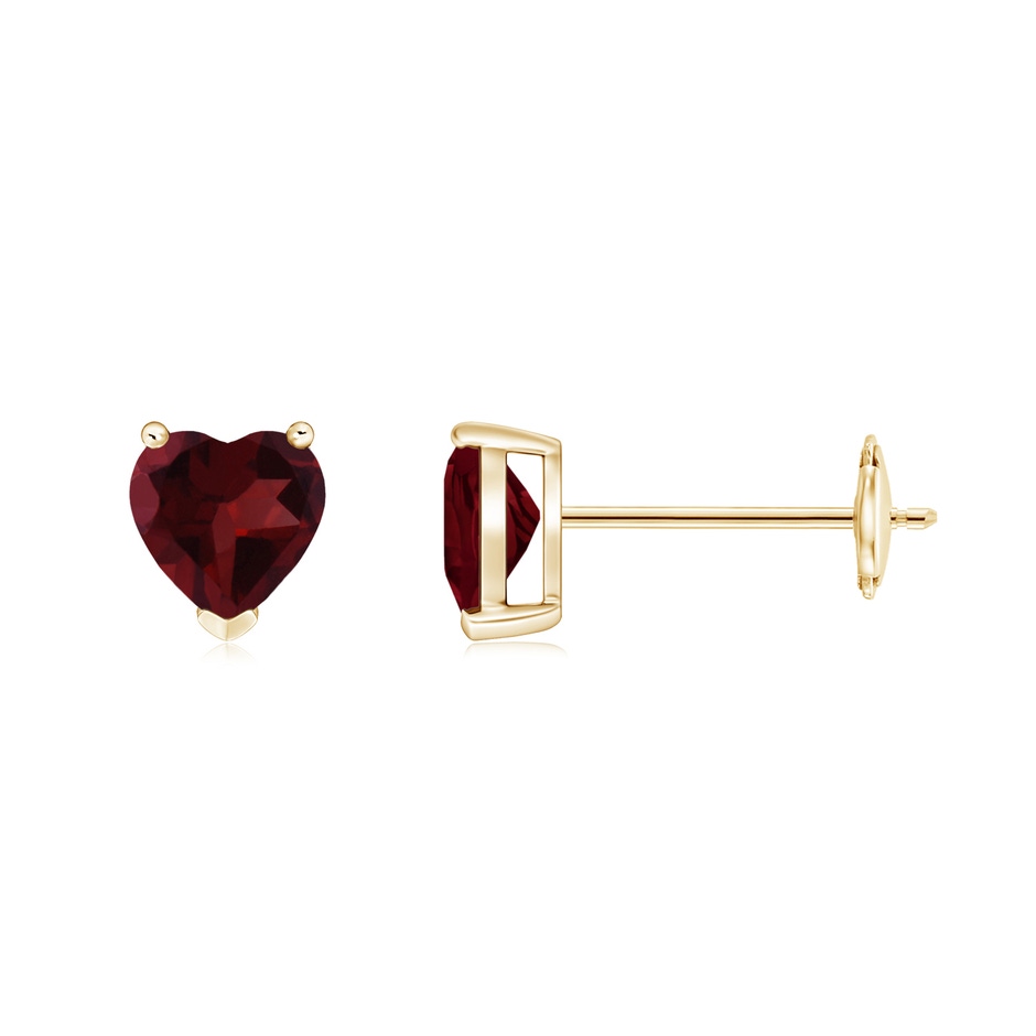 5mm A Garnet Solitaire Heart Stud Earrings in 9K Yellow Gold 