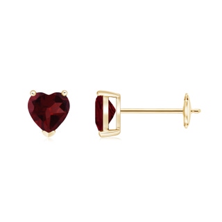 5mm A Garnet Solitaire Heart Stud Earrings in Yellow Gold
