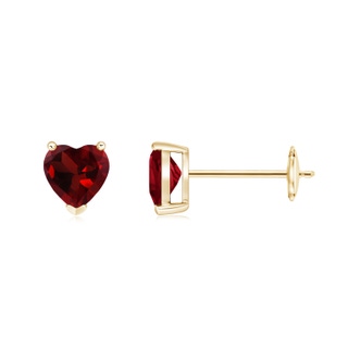 5mm AAA Garnet Solitaire Heart Stud Earrings in Yellow Gold