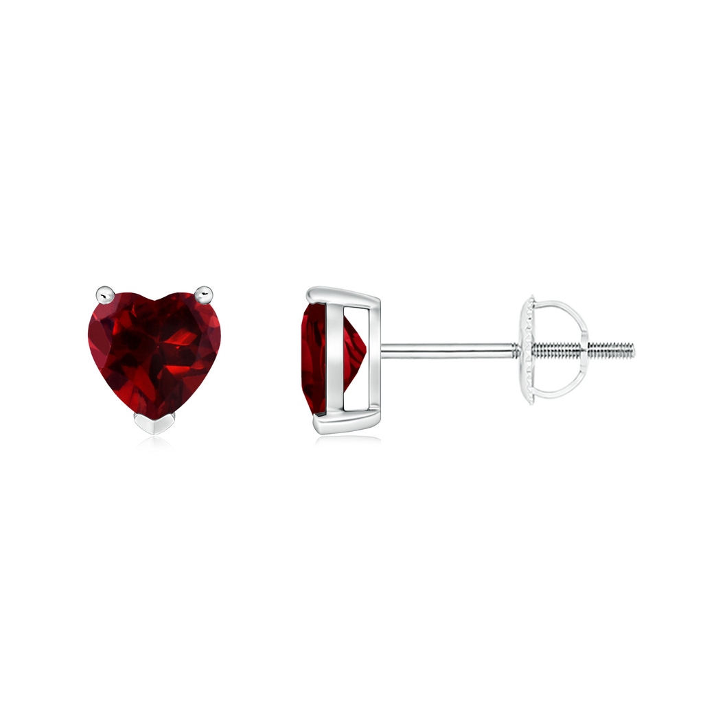 5mm AAAA Garnet Solitaire Heart Stud Earrings in P950 Platinum