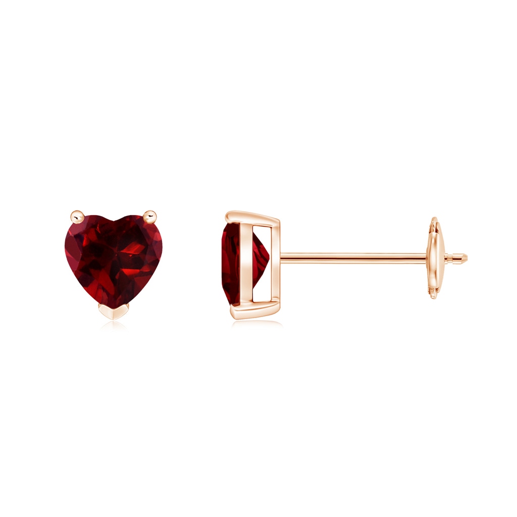 5mm AAAA Garnet Solitaire Heart Stud Earrings in Rose Gold