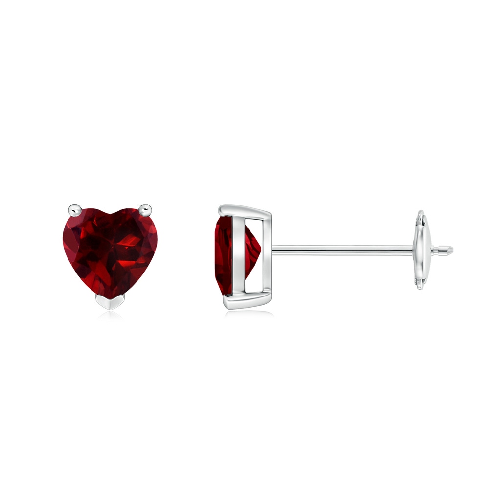 5mm AAAA Garnet Solitaire Heart Stud Earrings in White Gold