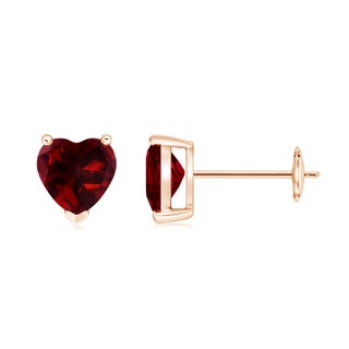 6mm AAAA Garnet Solitaire Heart Stud Earrings in Rose Gold