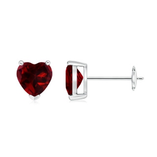 6mm AAAA Garnet Solitaire Heart Stud Earrings in White Gold