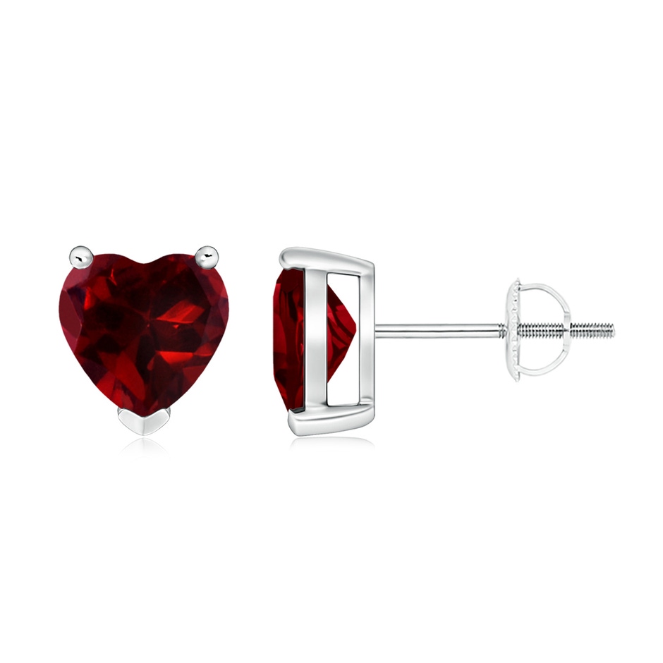 7mm AAAA Garnet Solitaire Heart Stud Earrings in P950 Platinum 