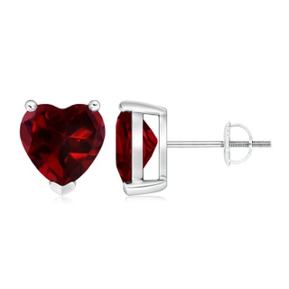 8mm AAAA Garnet Solitaire Heart Stud Earrings in P950 Platinum