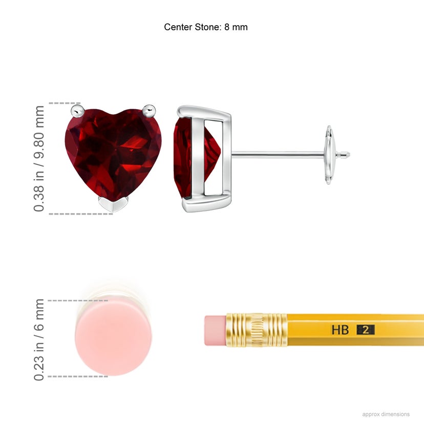 AFFY Heart Shape Red Simulated Garnet CZ Stud Earrings In 10k Solid Yellow Gold