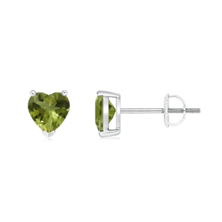 5mm A Peridot Solitaire Heart Stud Earrings in P950 Platinum