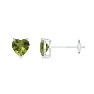 5mm A Peridot Solitaire Heart Stud Earrings in White Gold