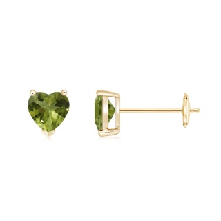 5mm A Peridot Solitaire Heart Stud Earrings in Yellow Gold