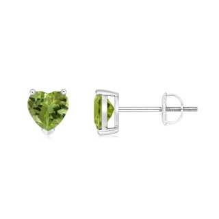5mm AA Peridot Solitaire Heart Stud Earrings in P950 Platinum