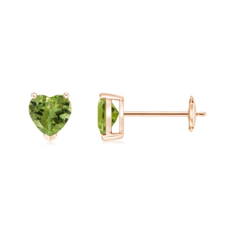 5mm AA Peridot Solitaire Heart Stud Earrings in Rose Gold