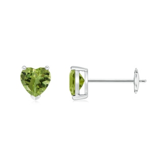 5mm AA Peridot Solitaire Heart Stud Earrings in White Gold