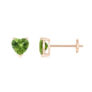 5mm AAA Peridot Solitaire Heart Stud Earrings in 9K Rose Gold