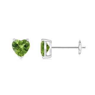 5mm AAA Peridot Solitaire Heart Stud Earrings in White Gold