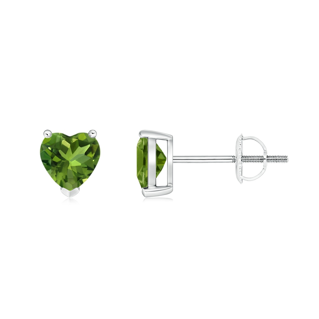 5mm AAAA Peridot Solitaire Heart Stud Earrings in P950 Platinum