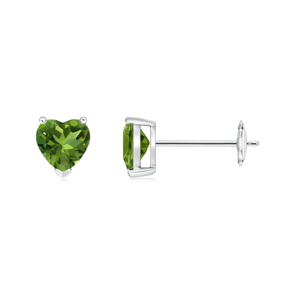 5mm AAAA Peridot Solitaire Heart Stud Earrings in White Gold 