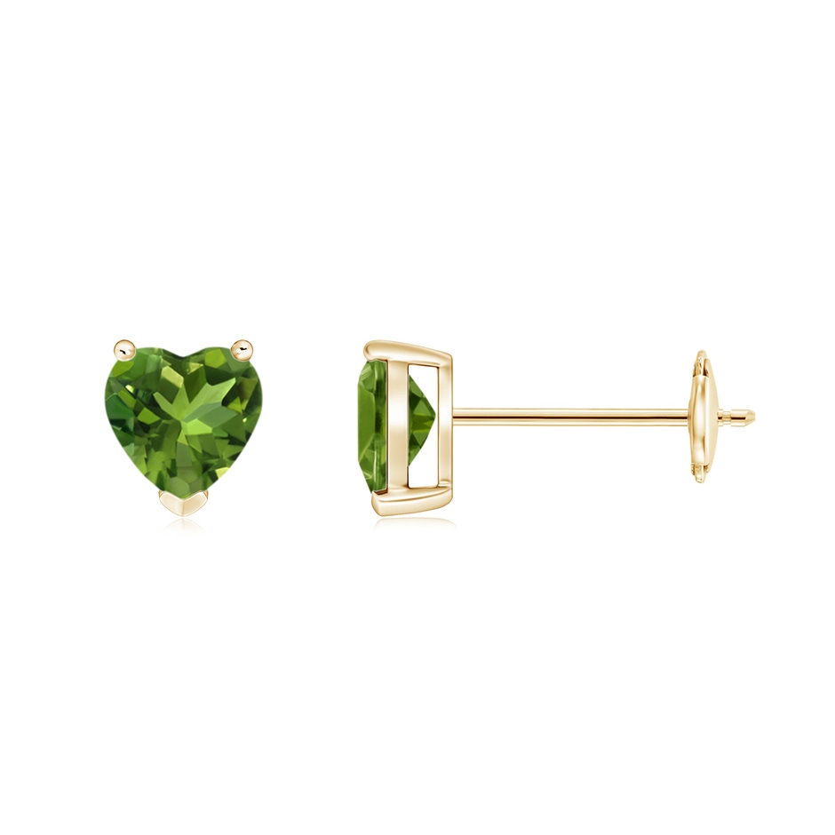 5mm AAAA Peridot Solitaire Heart Stud Earrings in Yellow Gold 