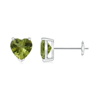 6mm A Peridot Solitaire Heart Stud Earrings in White Gold