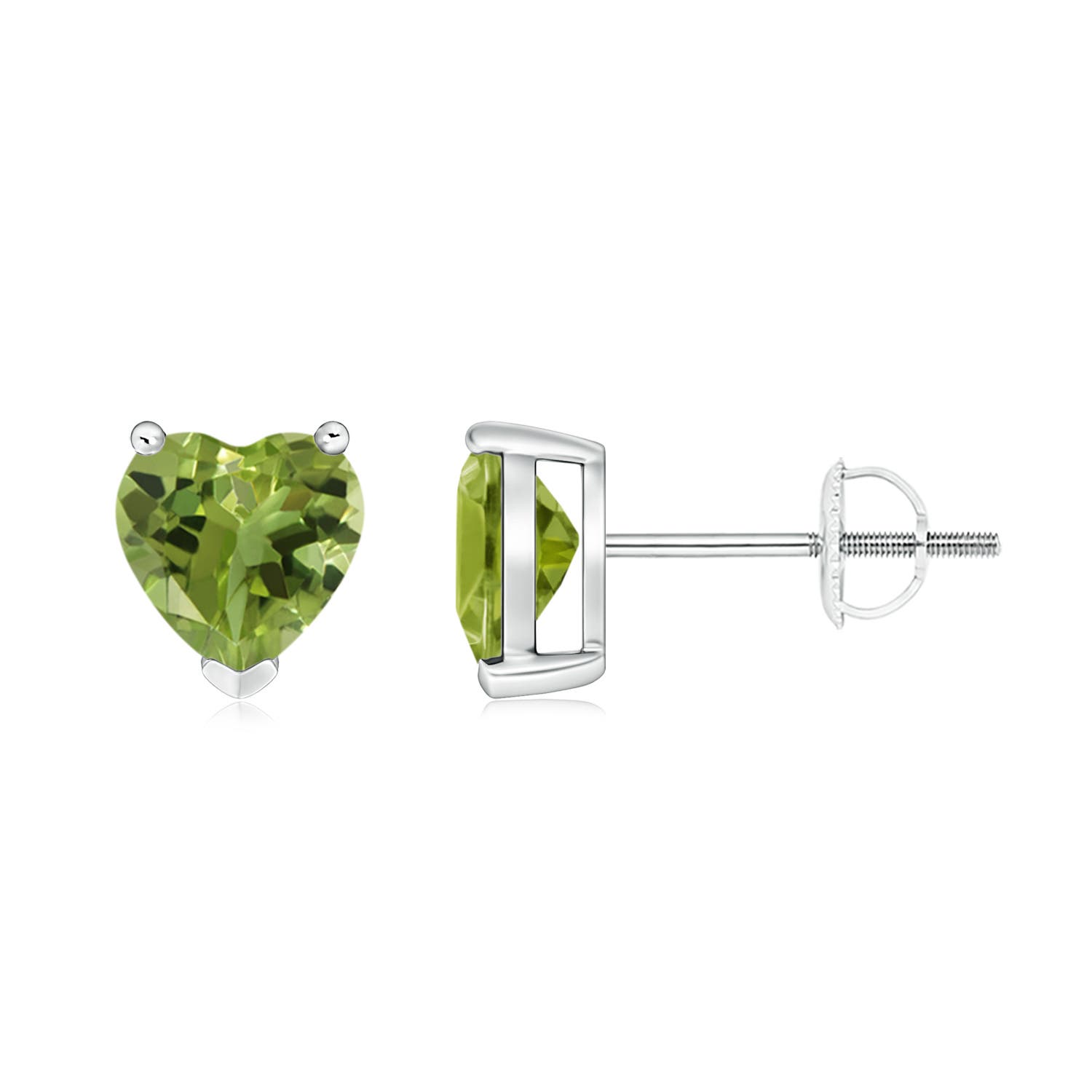 6mm AA Peridot Solitaire Heart Stud Earrings in P950 Platinum