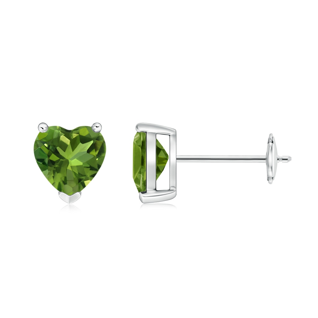 6mm AAAA Peridot Solitaire Heart Stud Earrings in White Gold